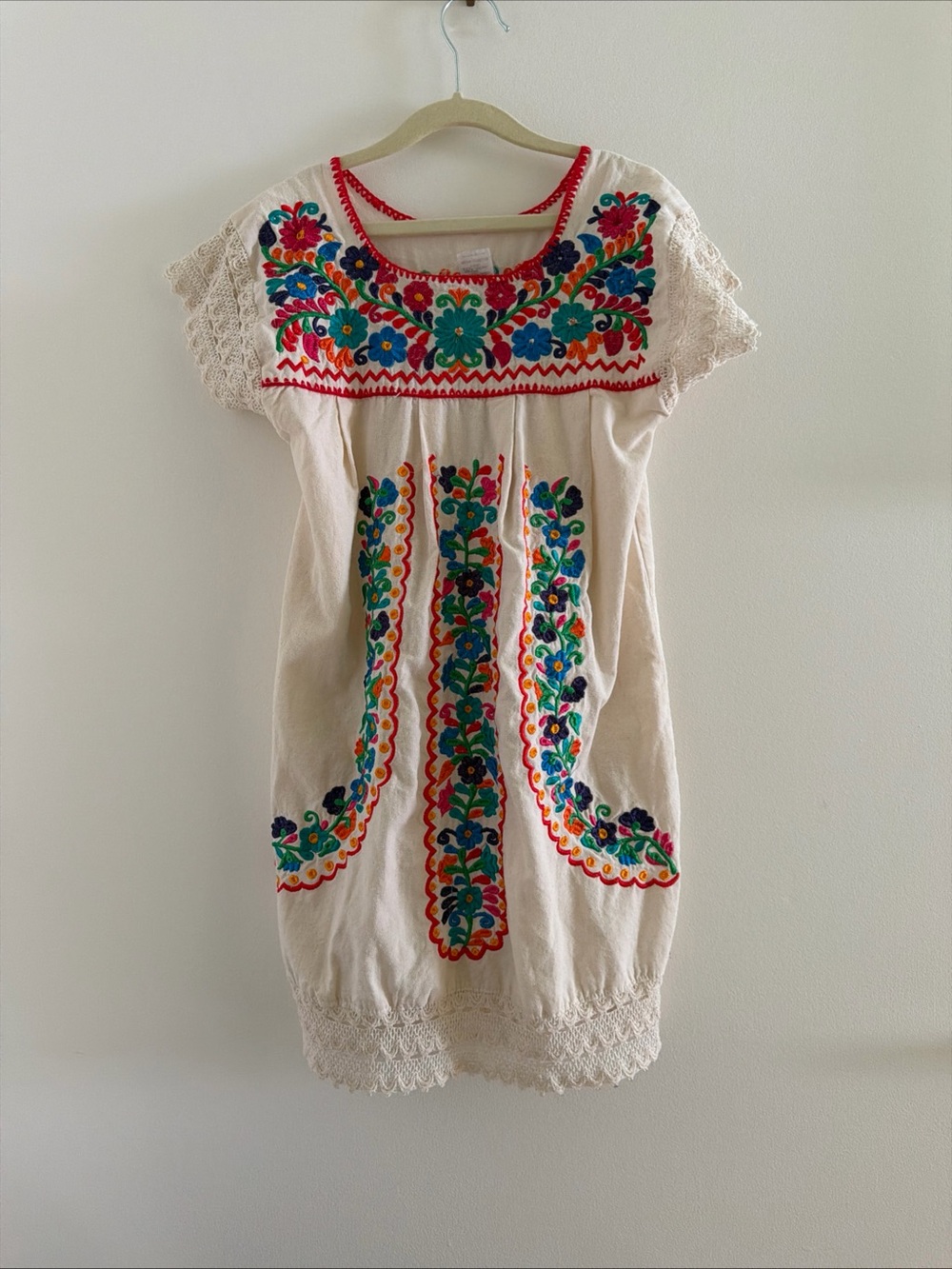 Handmade Mexican Dress Girls Floral Embroidered Maria Puebla Dress Size 8